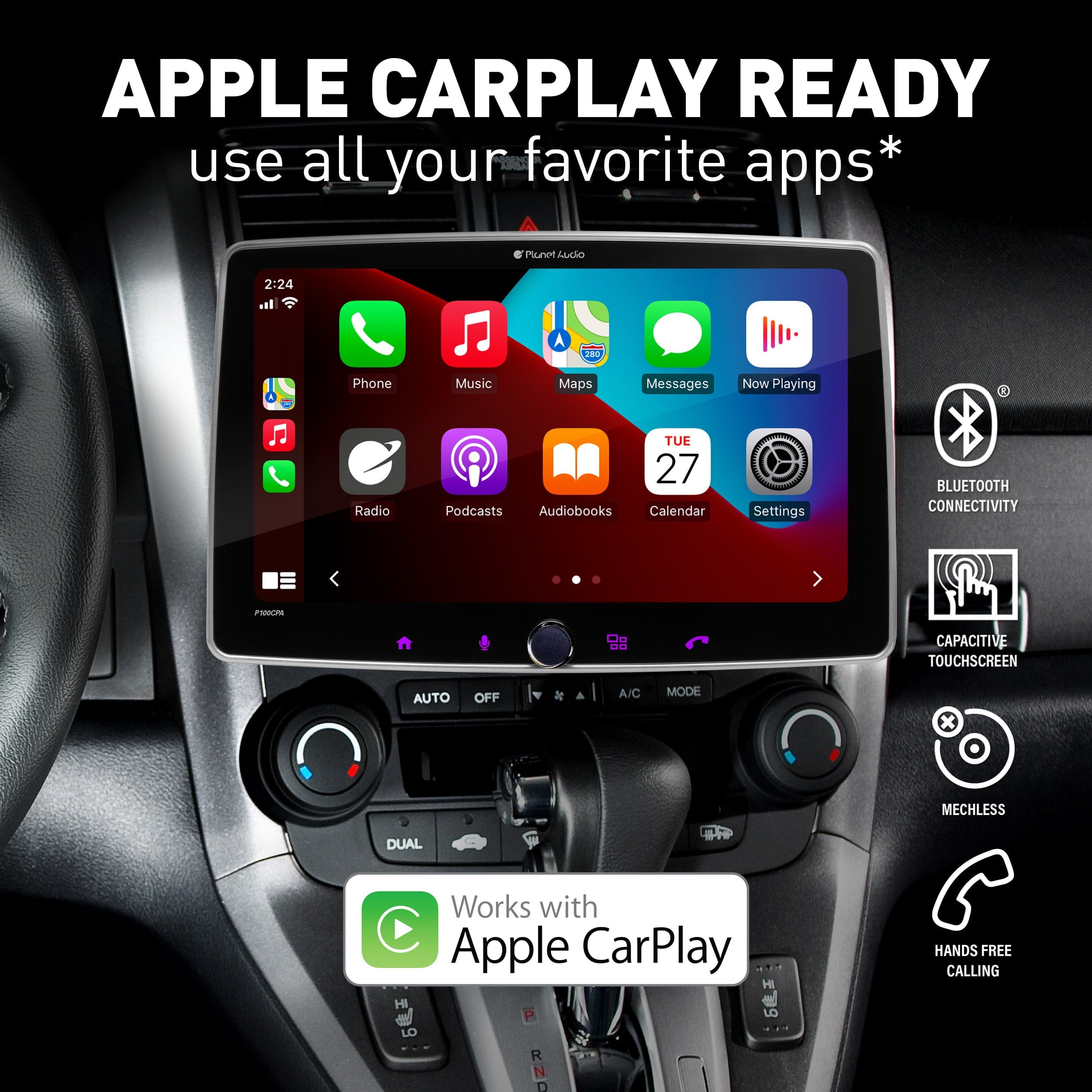 Planet Audio P100CPAC Apple CarPlay Android Auto Car Audio Stereo System