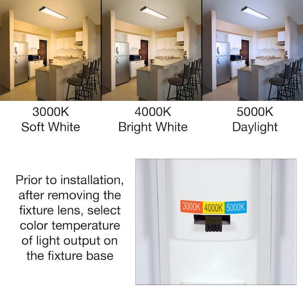 48 in. x 10 in. Matte Black Wood End Cap LED Flush Mount Ceiling Light 4200 Lumens 3000K 4000K 5000K Kitchen Office