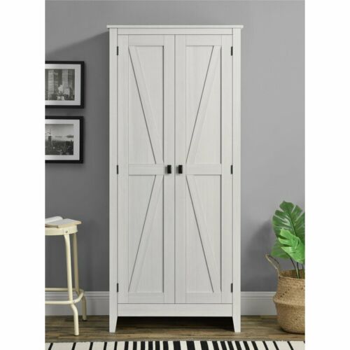 Ivory Pine Storage Cabinet Shelving Pantry Laundry Organizer Utility Closet