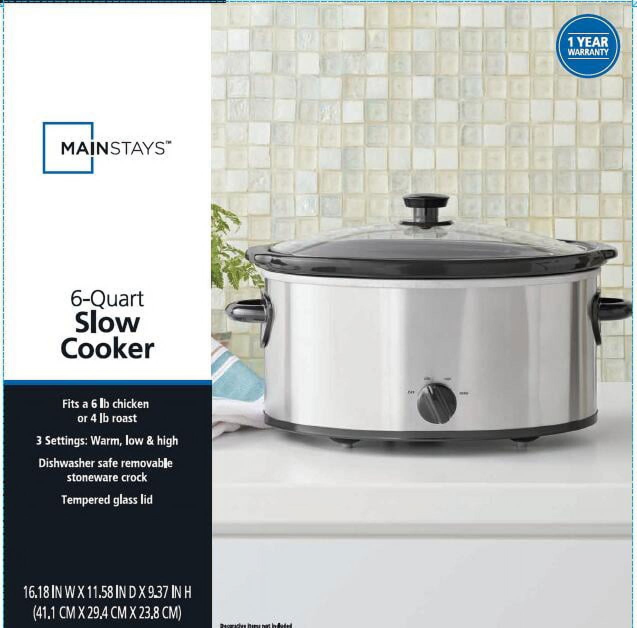 Mainstays 6 Quart Oval Slow Cooker, Stainless Steel Finish, Glass Lid, Model # MS54100112168S