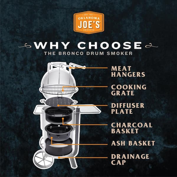 Bronco 284 sq. in. Drum Charcoal Smoker and Grill in Orange with Cover