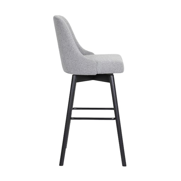 Sicily Swivel 26 in. Light Grey/Black Wood Counter Stool with Fabric Seat