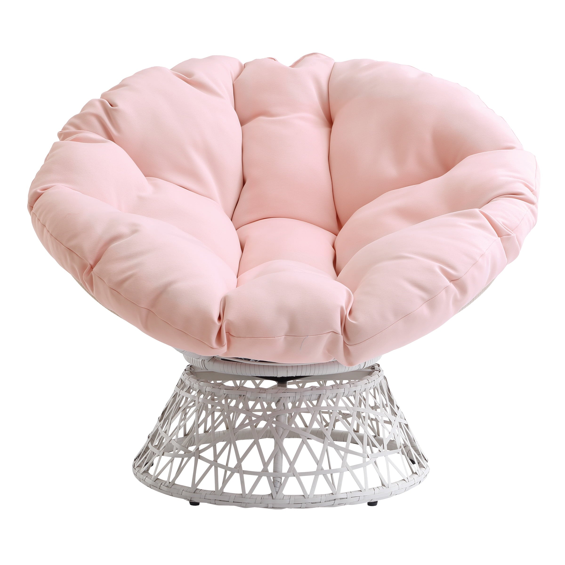 OSP Home Furnishings Specialty Seating Series Papasan Chair, Cream Wicker Weave with Pink Round Pillow Cushion