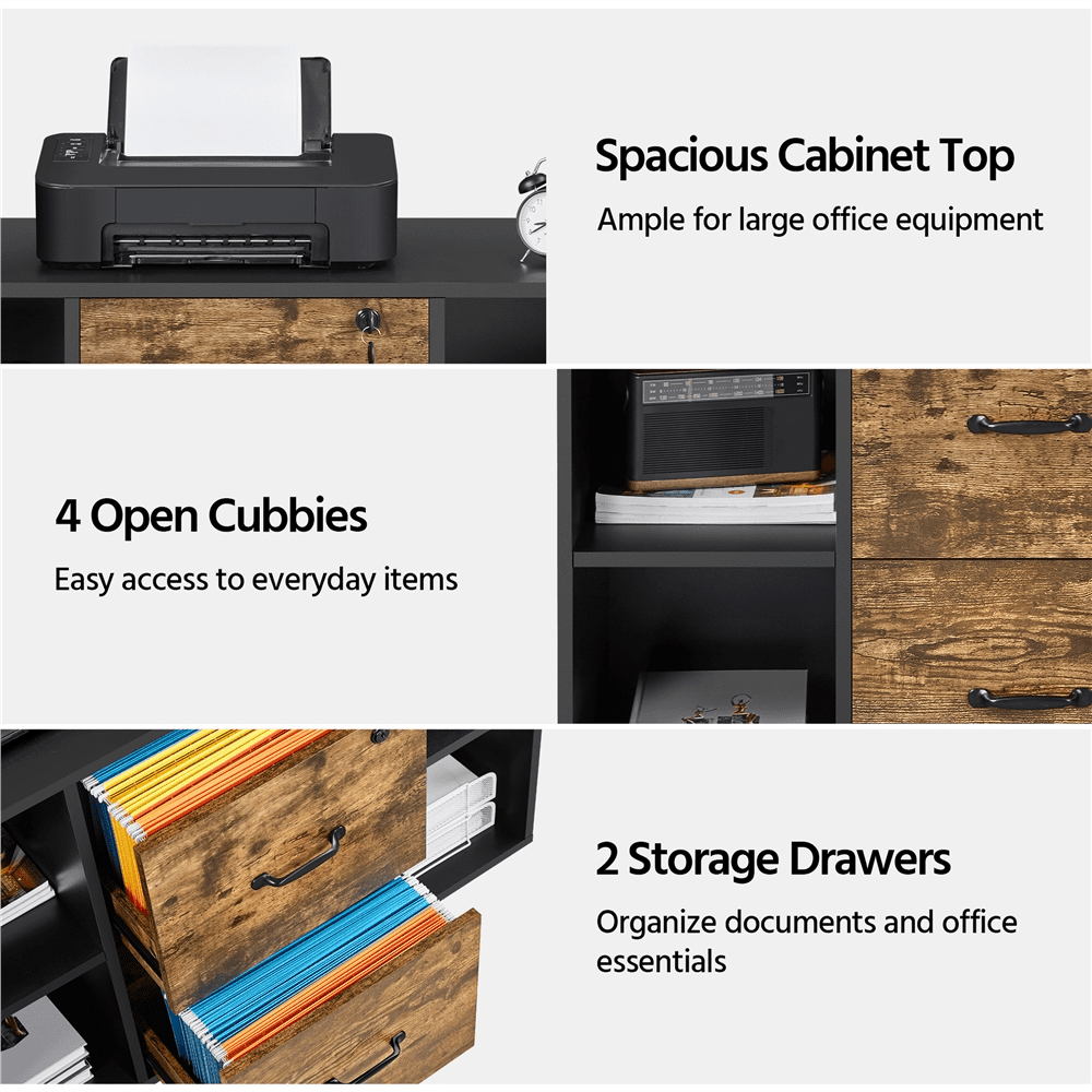 SmileMart Rolling File Cabinet with 2 Drawers, Black/Rustic Brown