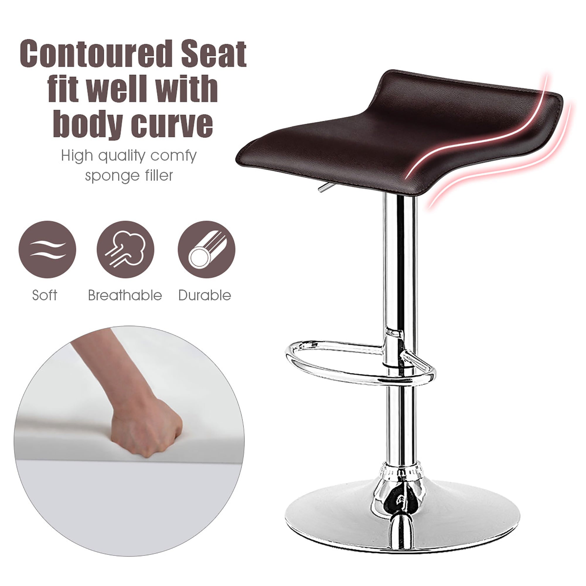 Costway Set of 2 Swivel Bar Stool PU Leather Adjustable Kitchen Counter Bar Chair Coffee