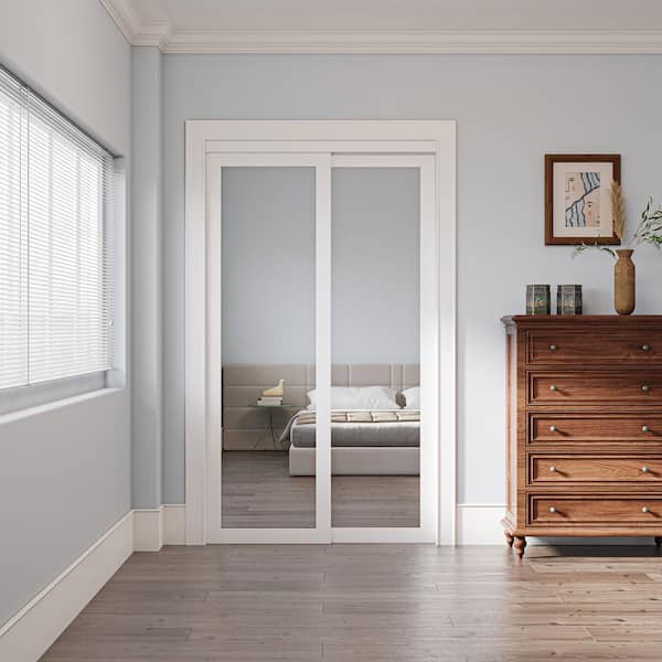 48 in. x 80 in. 1 Lite Mirrowed Glass White Finished Closet Sliding Door with Hardware