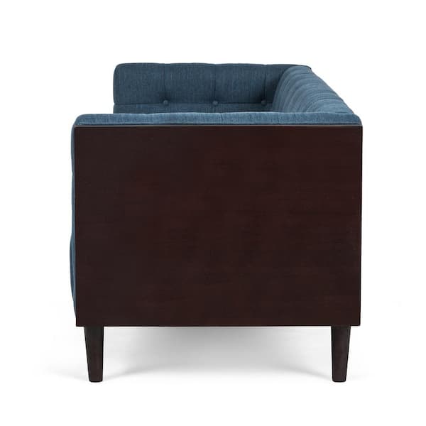 Penman 89.75 in. Navy Blue and Brown Polyester 3-Seats Sofa