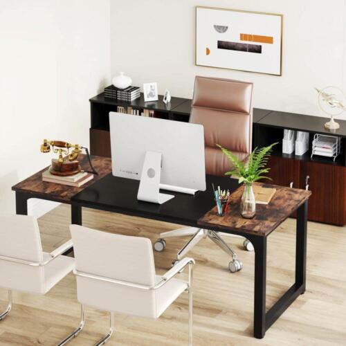 Computer Desk Particle Board Wood With Metal Rectangular Open Back Brown