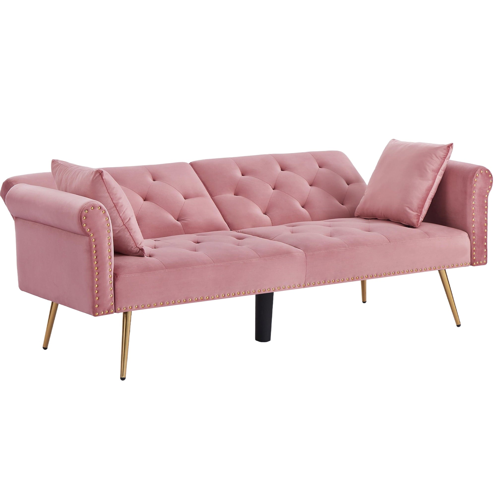 uhomepro Modern Sofa Bed, Convertible Sleeper Sofa with Metal Legs, 2 Pillows, Upholstery Fabric Futon Sofa Bed, Love Seat Living Room Bedroom Furniture for Small Space Office, Pink