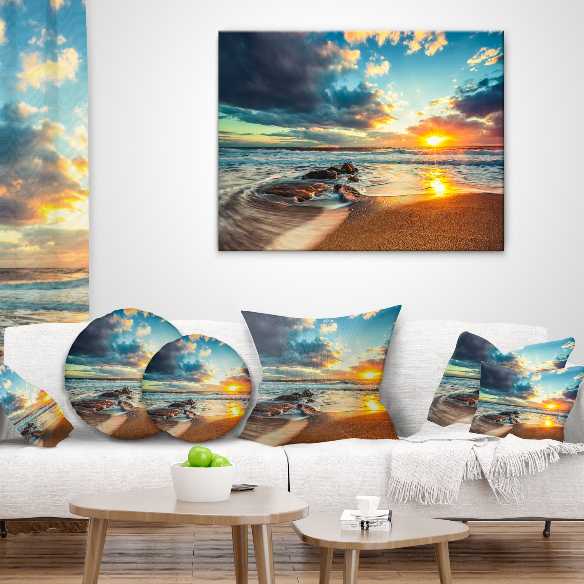 Designart Beautiful Cloudscape over the Sea - Modern Beach Throw Pillow - 12x20
