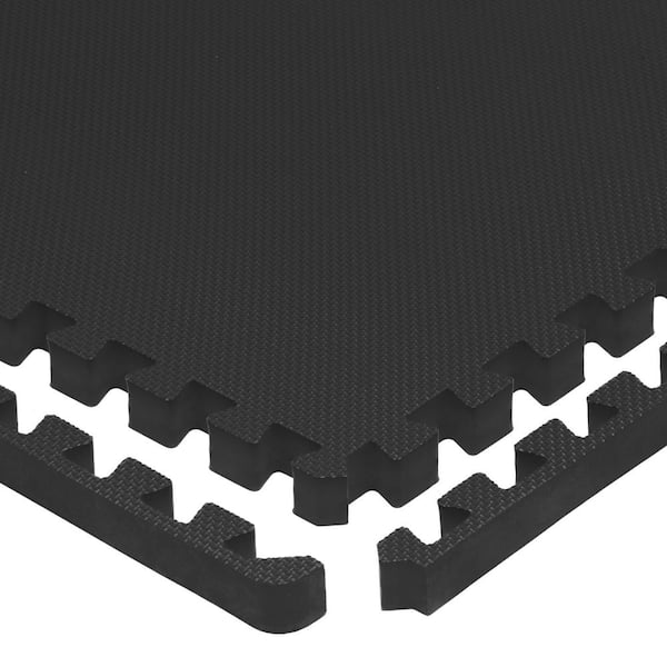 Extra Thick Exercise Puzzle Mat Black 24 in. x 24 in. x 1 in. EVA Foam Interlocking Anti-Fatigue (6-pack) (24 sq. ft.)