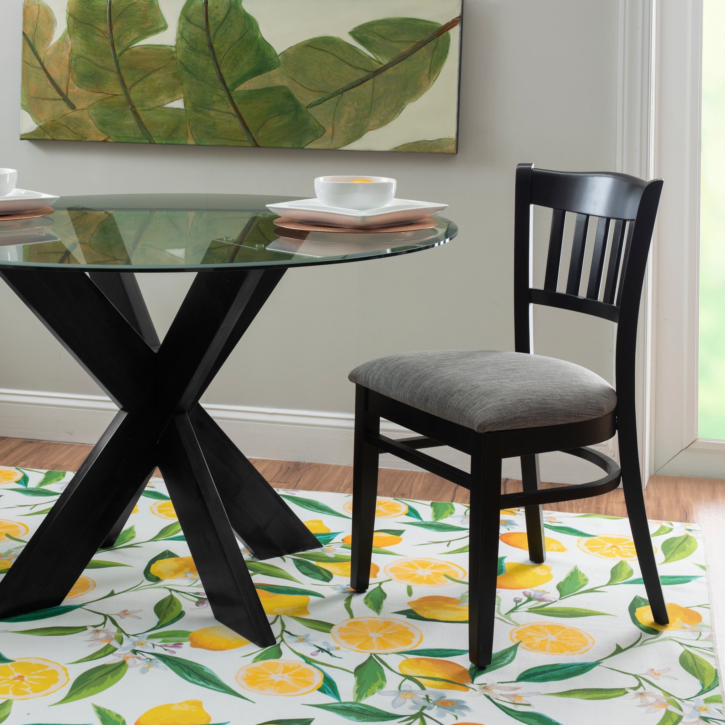 Powell Augusta Wood X-Base Dining Table with Glass Top, Black