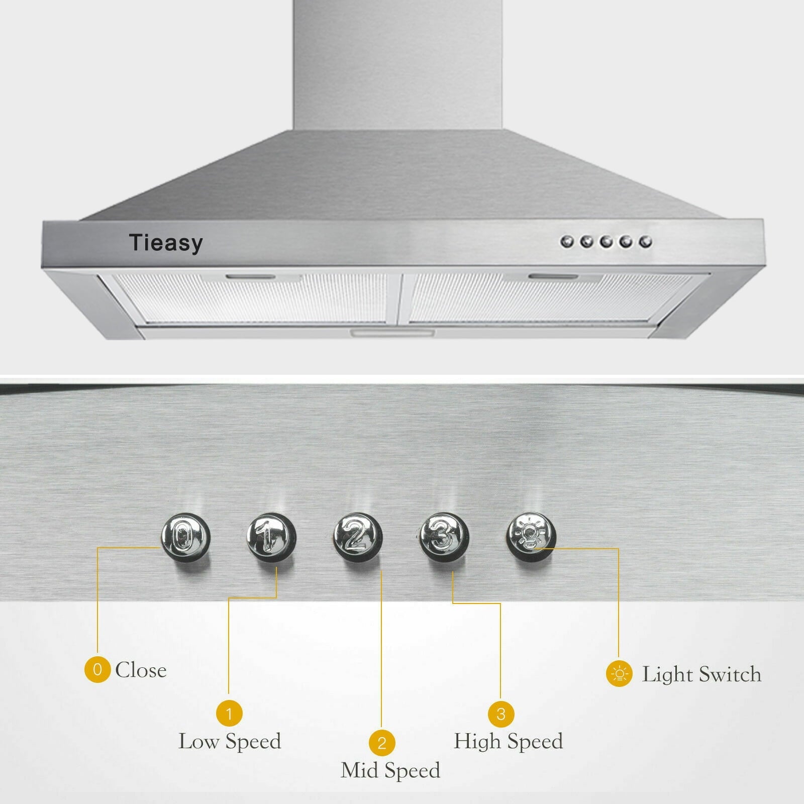 Wall Mount Range hood 30 inch Stainless Steel Stove Vent Hood with 3 Speed Kitchen Exhaust Fan