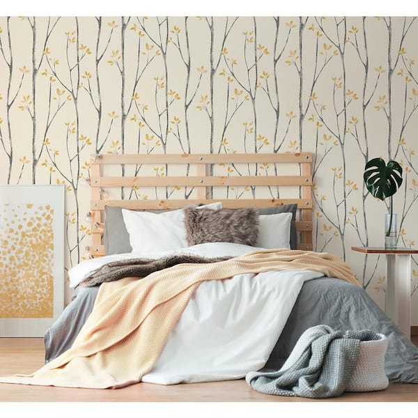 Ingrid Mustard Scandi Tree Strippable Roll (Covers 56.4 sq. ft.)