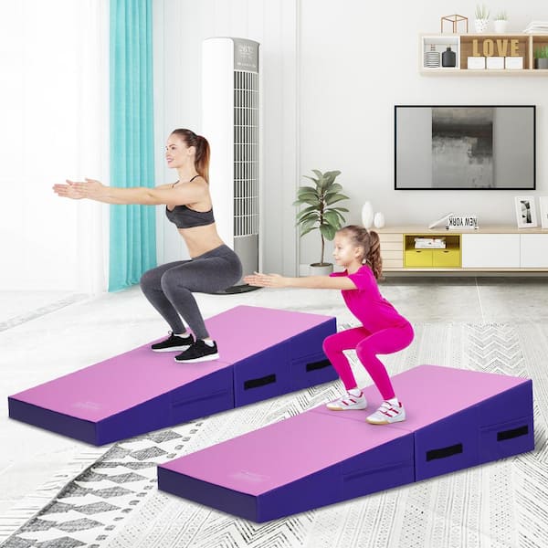 Pink 60 in. x 30 in. x 14 in. Folding Incline Gymnastics Mat Cheese Wedge Shape Tumbling Mat w/Handles (12.5 sq. ft.)