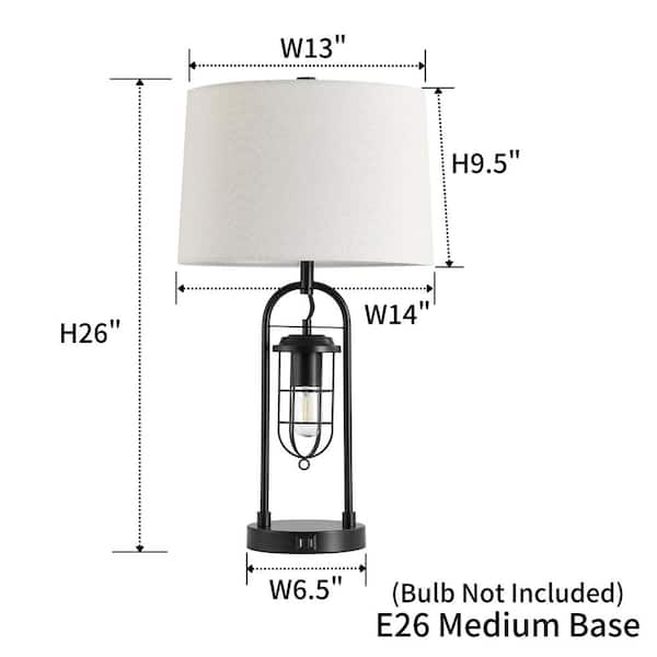 26 in. Industrial Blackened Bronze Table Lamp with USB Ports