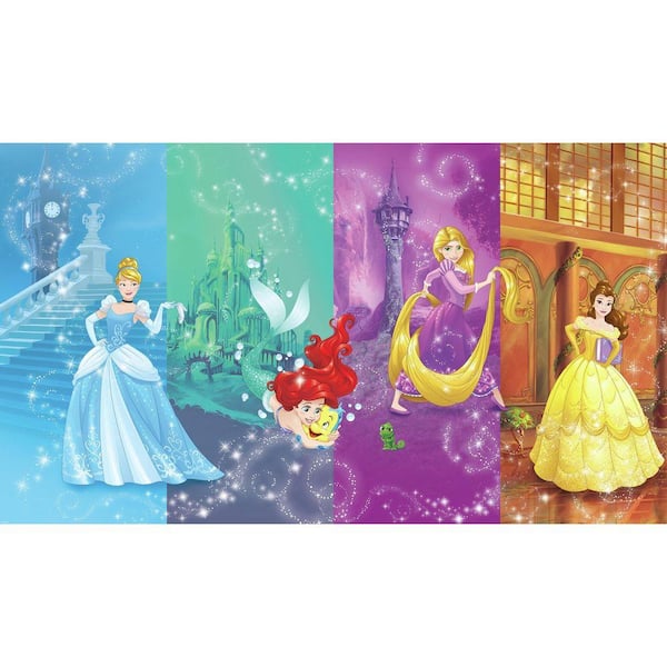 72 in. W x 126 in. H Disney Princess Scenes XL Chair Rail 7-Panel Prepasted Wall Mural