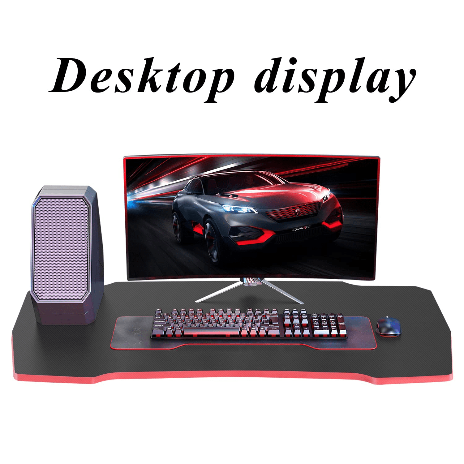 Dkelincs 39.4 inch Gaming Desk Z Shaped Computer Desk Adjustable feet PC Computer Game Table with Carbon Fiber Surface, Cup Holder & Headphone Hook, Red