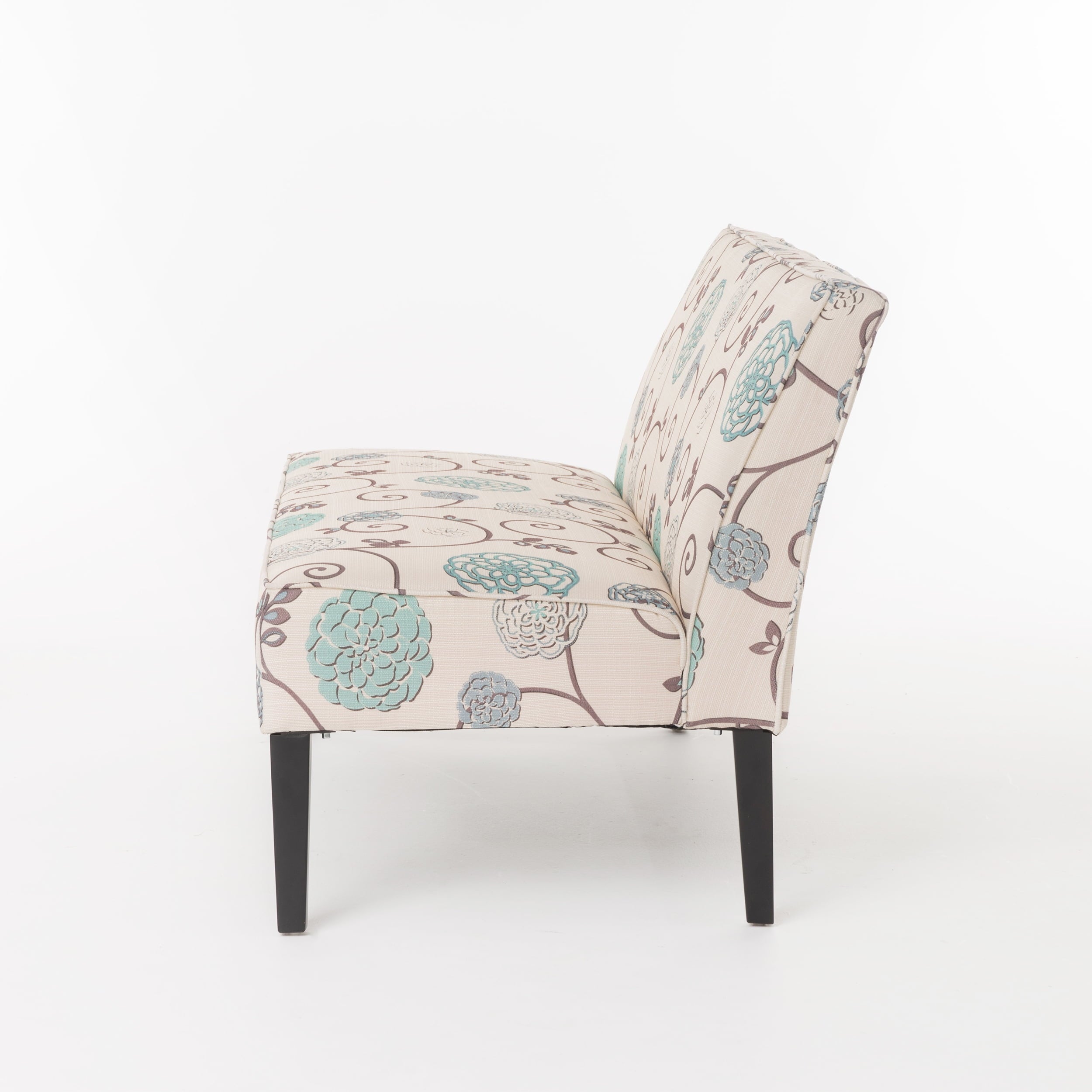 Noble House Darnell White and Blue Floral Fabric Armless Love Seat