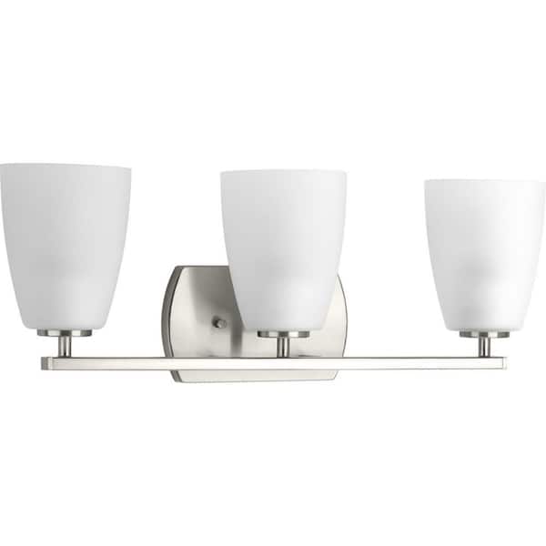 Leap Collection 23 in. 3-Light Brushed Nickel Etched Glass Modern Bathroom Vanity Light