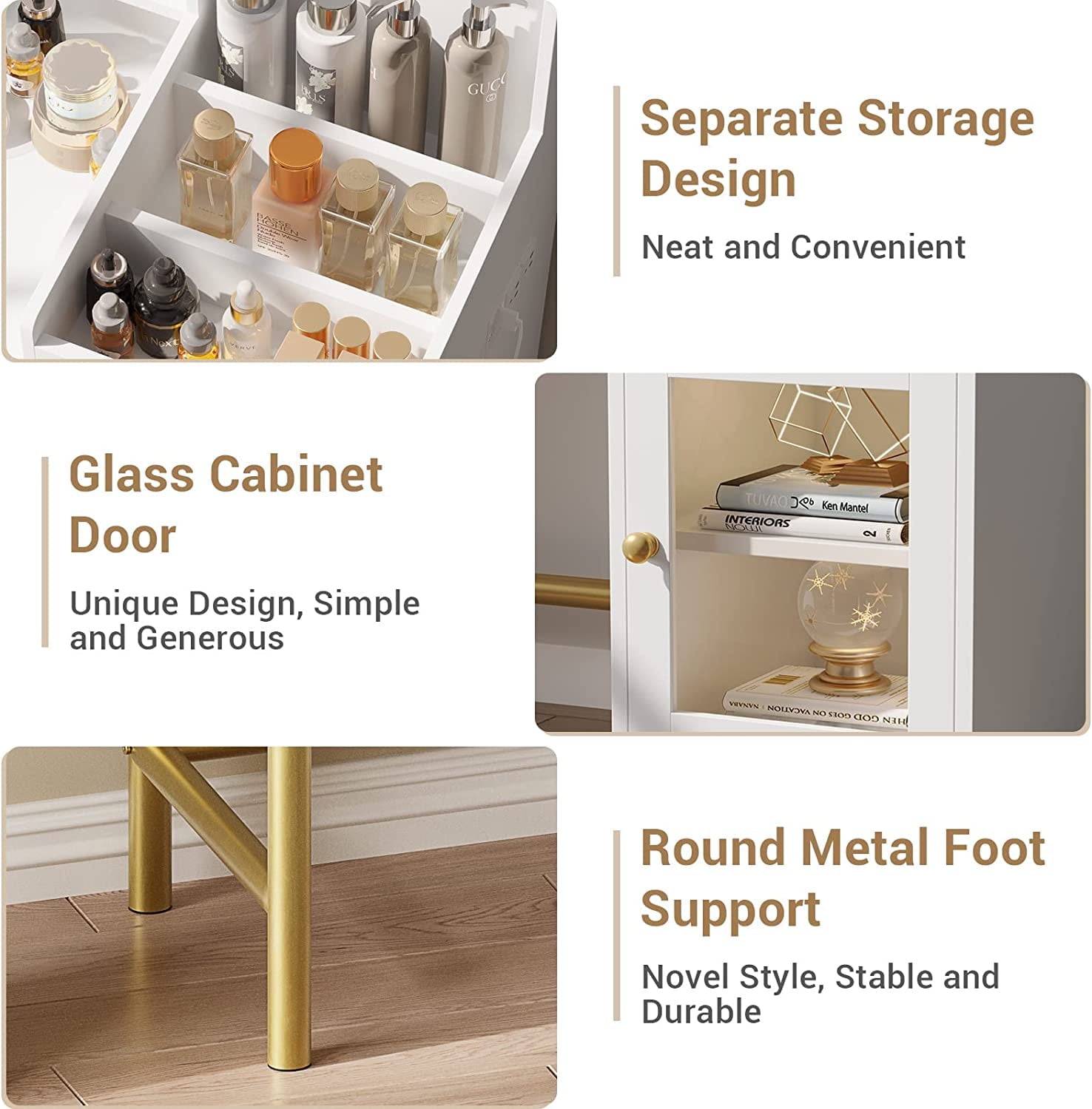 Tiptiper Vanity Desk with Mirror and Lights in 3 Colors, White Vanity Table with Charging Station, Makeup Desk with Unique Separation Design