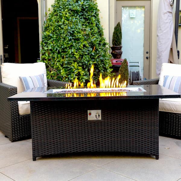 Maxwell 58 in. x 36 in. x 24 in. Rectangle Stainless Steel Propane Fire Pit Table with Cover