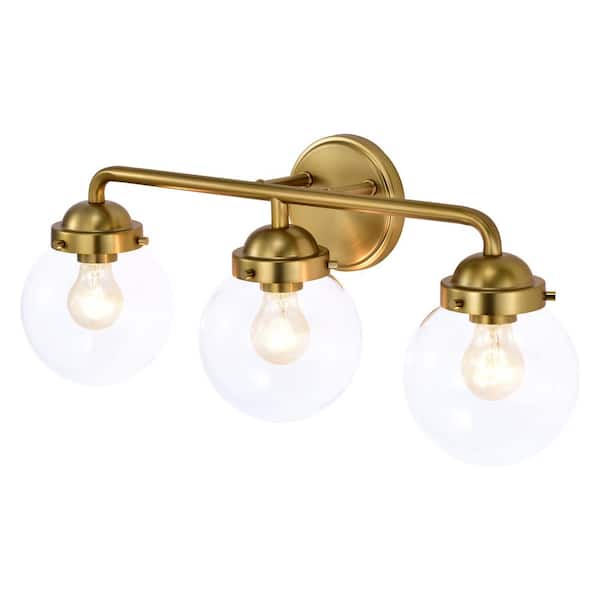 3 Light Antique Brass Vanity Light with Globe Clear Glass Shade