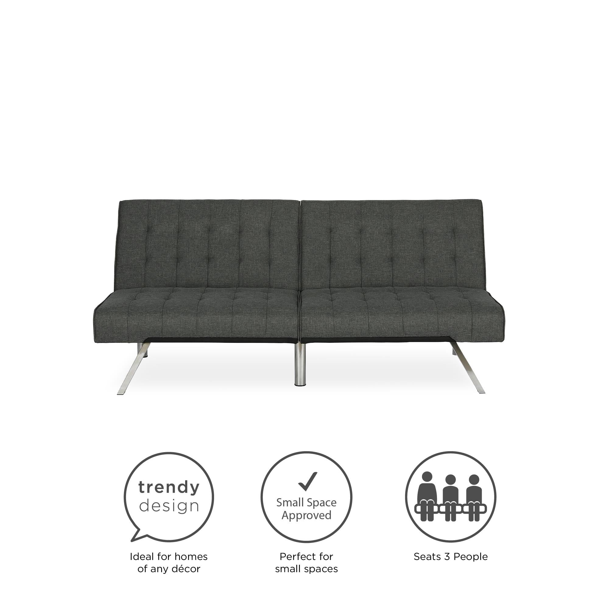 DHP Emily Convertible Tufted Futon Sofa, Gray Linen