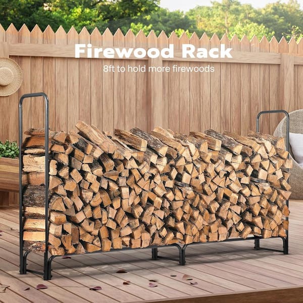 8 ft. Heavy-Duty Indoor/Outdoor Firewood Rack with Carrier Bag