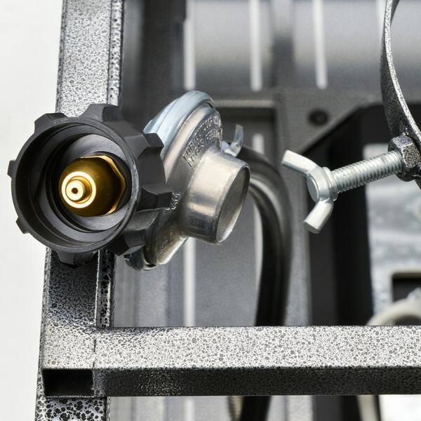 Black Metal Propane Gas Fire Pit Table with Protective Cover, Lid and Red Lava Rocks