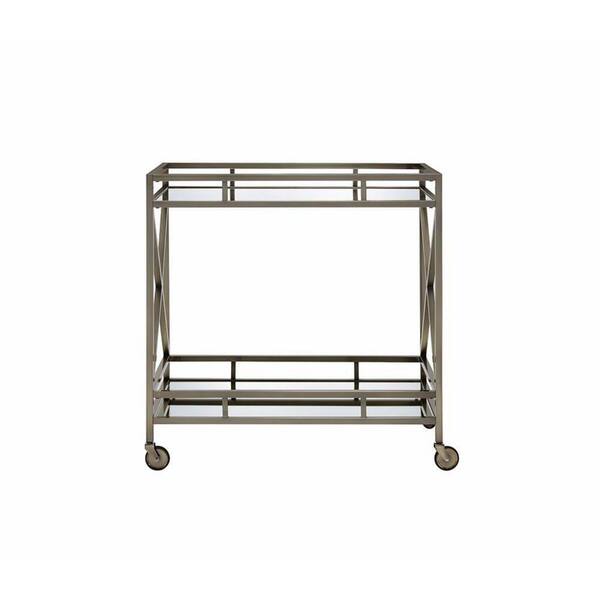 Metal Framed Silver and Clear 2-Tier Serving Cart with X Shaped Side Panels