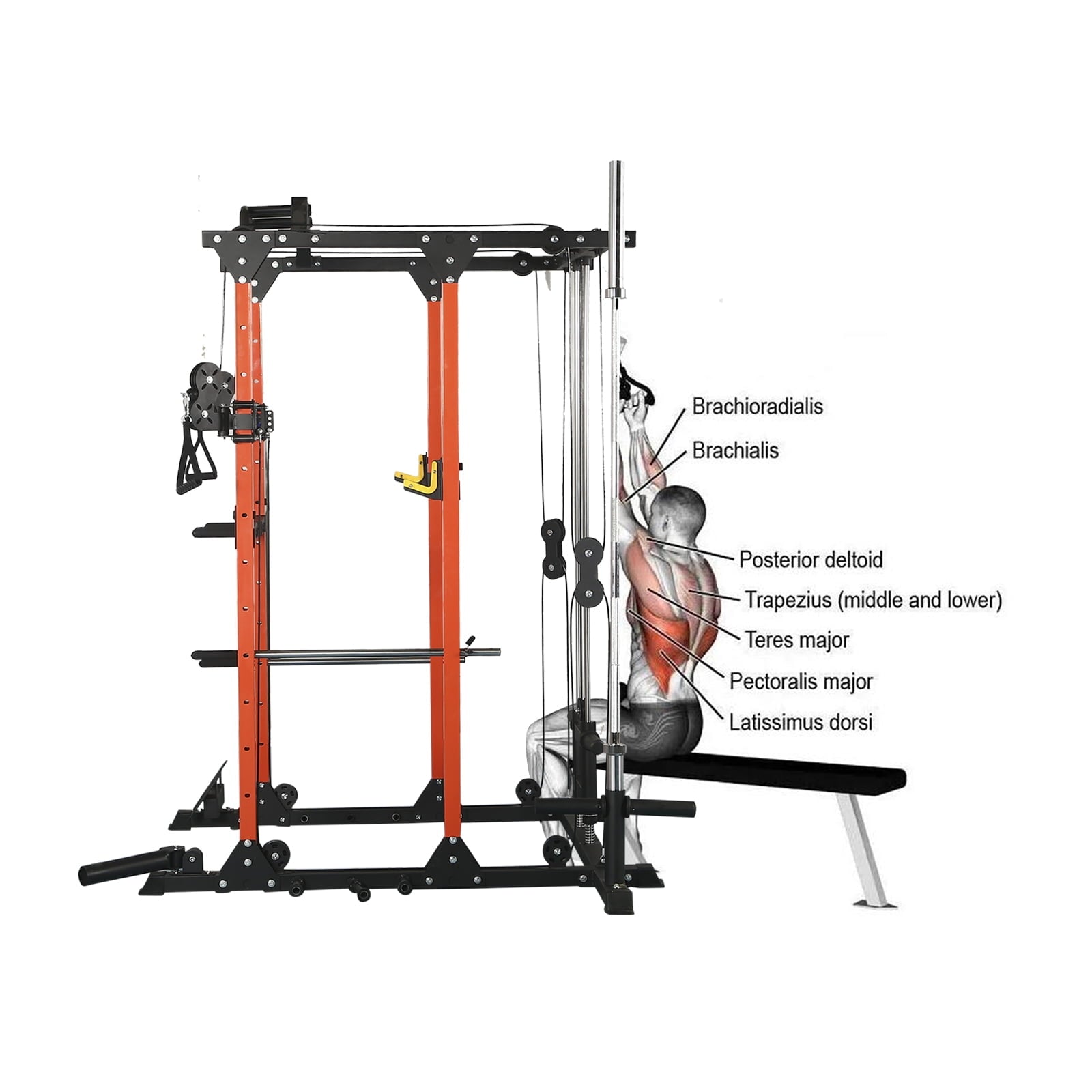 Seizeen Power Cage, 1400LBS Squat Rack with Cable Crossover System, Home Gym Equipment Multi-Function Smith Machine with LAT PullDown System Training Attachments