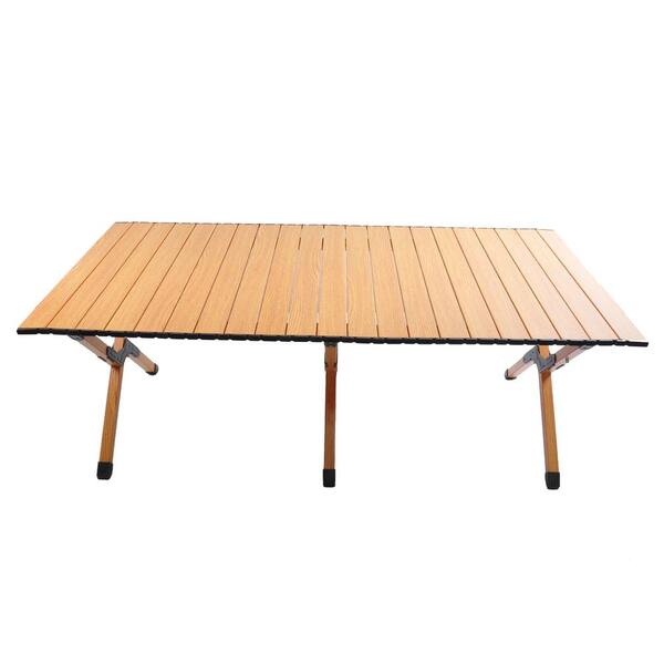 Portable picnic table for 4-6 people, rollable aluminum alloy table top, with folding solid X-shaped frame, and handbag