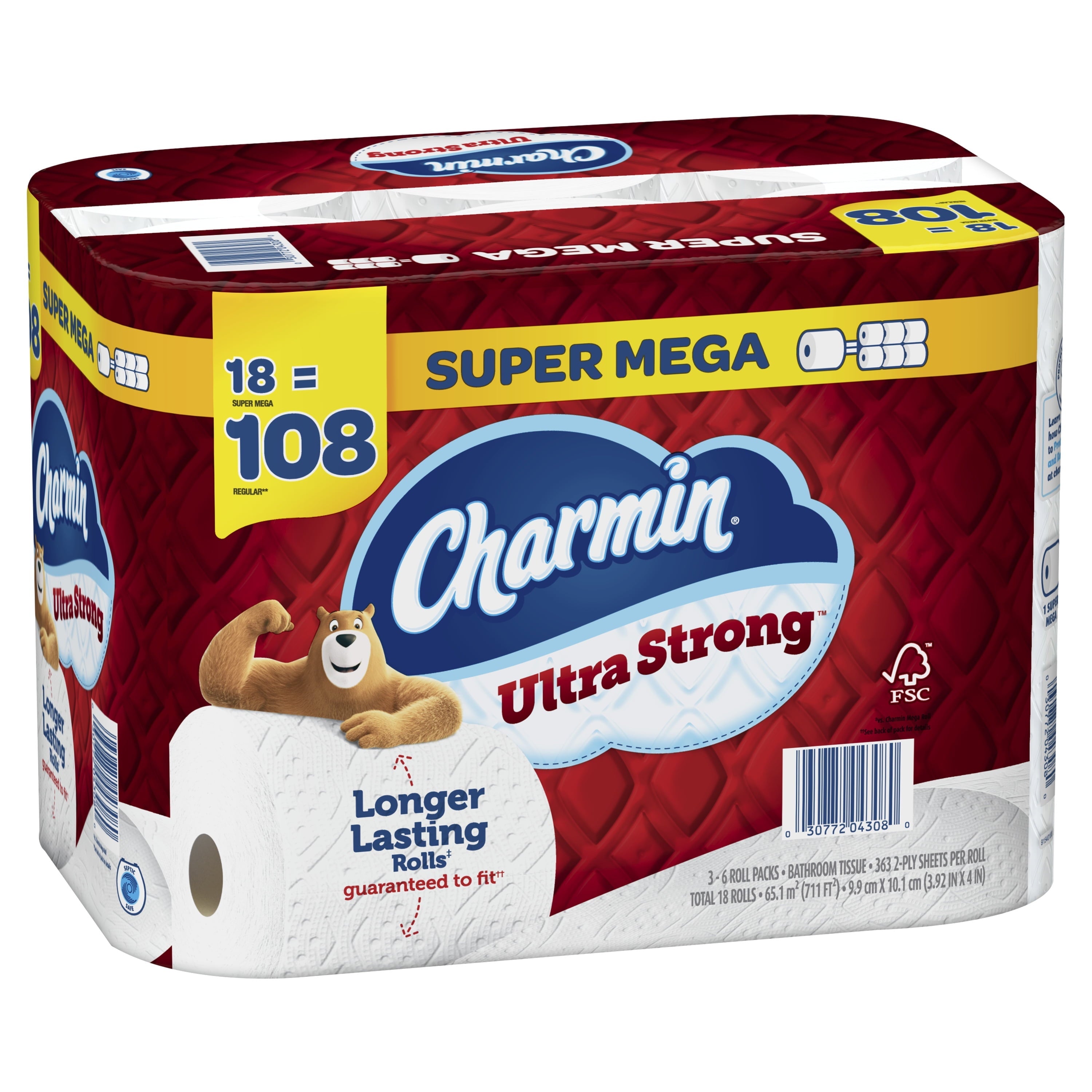 Charmin Ultra Strong Toilet Paper, 18 Super Mega Rolls