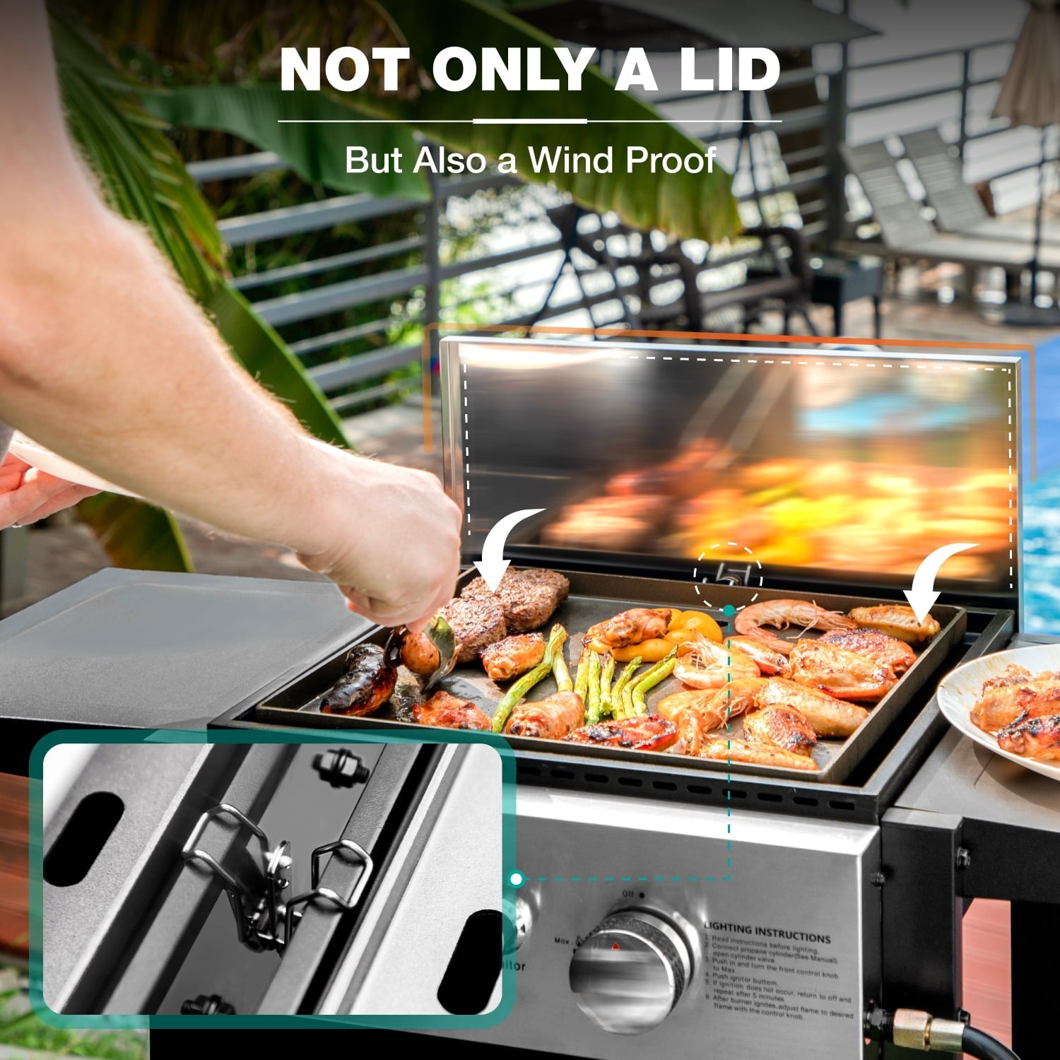 Summit Living 2-Burner Propane Grill and Griddle Cooking Station with Side Shelves Black