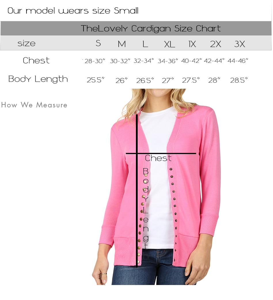 Zenana Women & Plus Front V-Neck Classic Thin Snap Button Down 3/4 Sleeve Ribbed Knit Cardigan