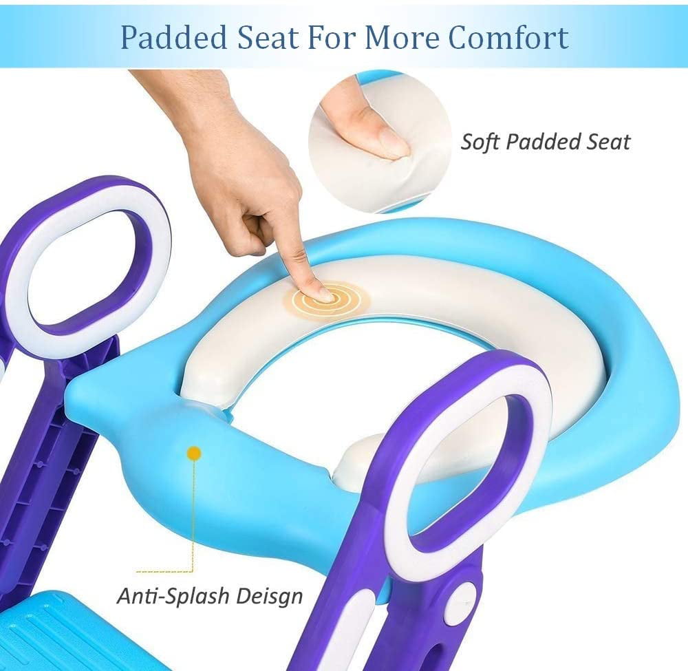 Potty Training Toilet Seat with Step Stool Ladder for Kids, Adjustable Toddler Toilet Training Seat with Soft Padded Seat