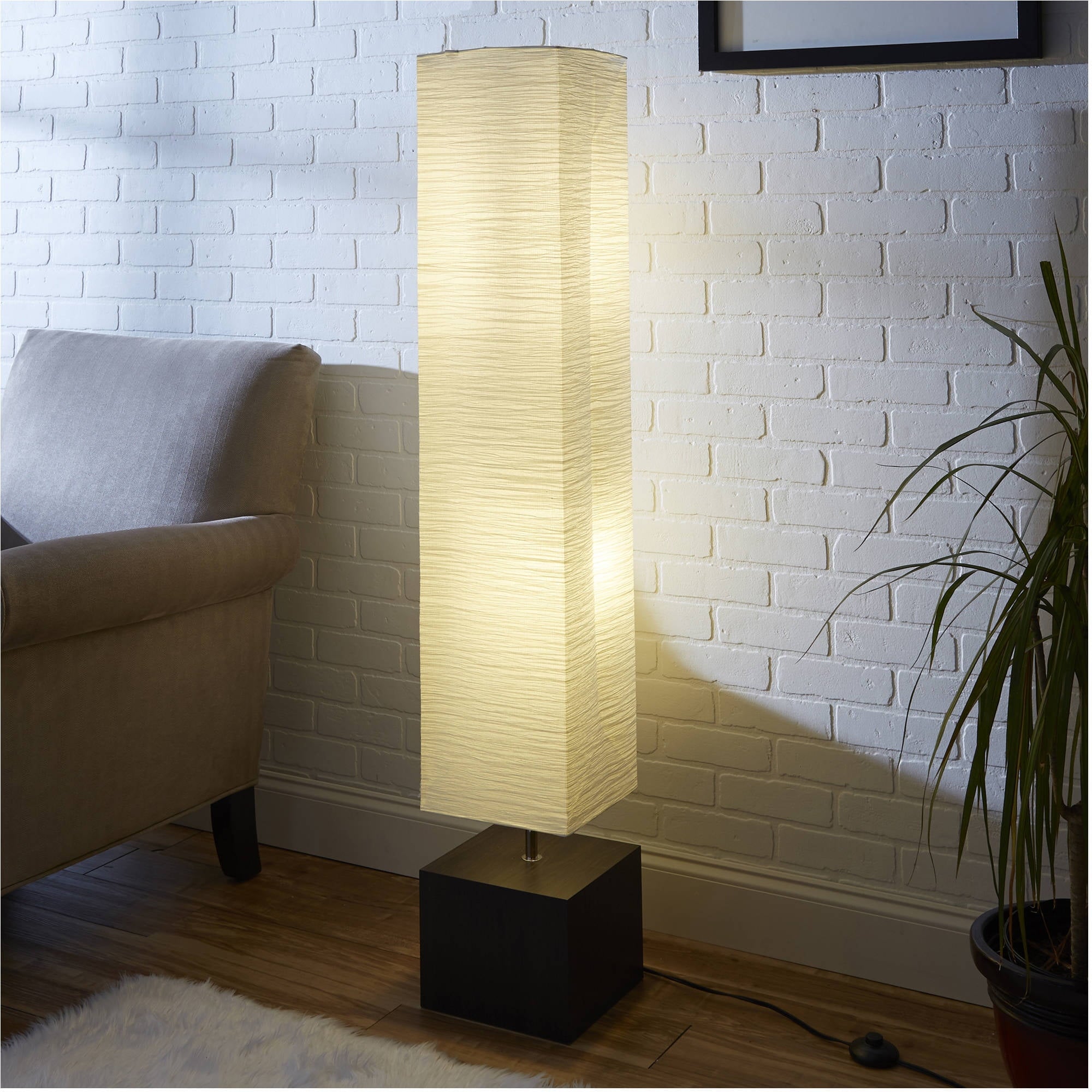 Mainstays White Rice Paper Floor Lamp with Dark Wood Base