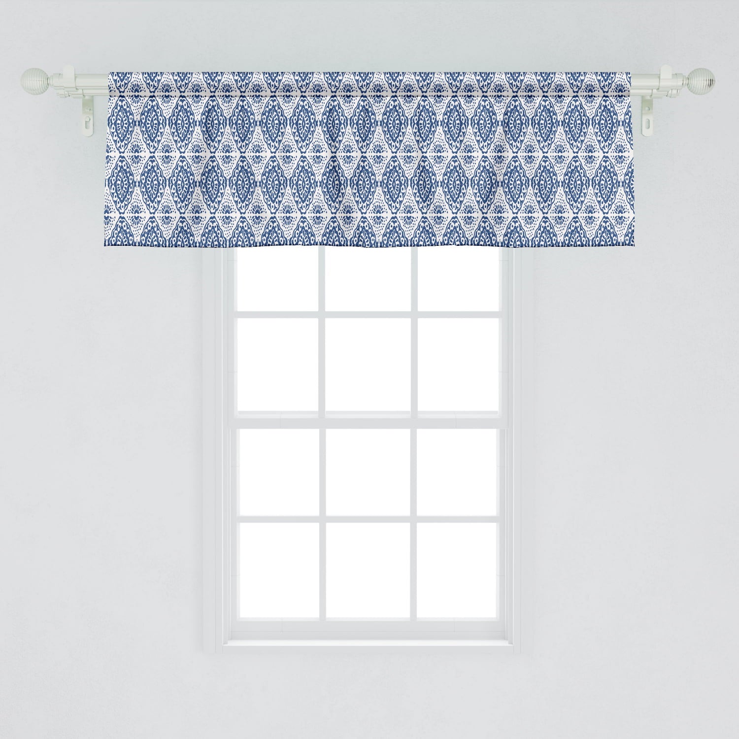 Ambesonne Blue and White Window Valance, Abstract Tie Dye Effect Ikat Shibori Pattern in Bohemian Fashion, Curtain Valance for Kitchen Bedroom Decor with Rod Pocket, 54