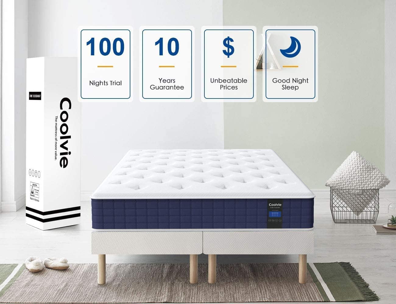 Mattress, Coolvie 10 inch Hybrid Mattress in a Box, Medium Firm, Multiple Sizes