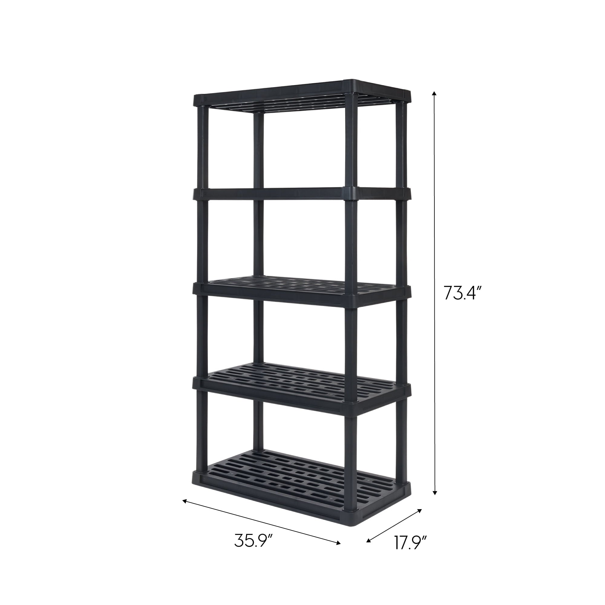 IRIS USA 5-Tier Large Plastic Rack Storage Shelf with 500 lb. Total Capacity, Black