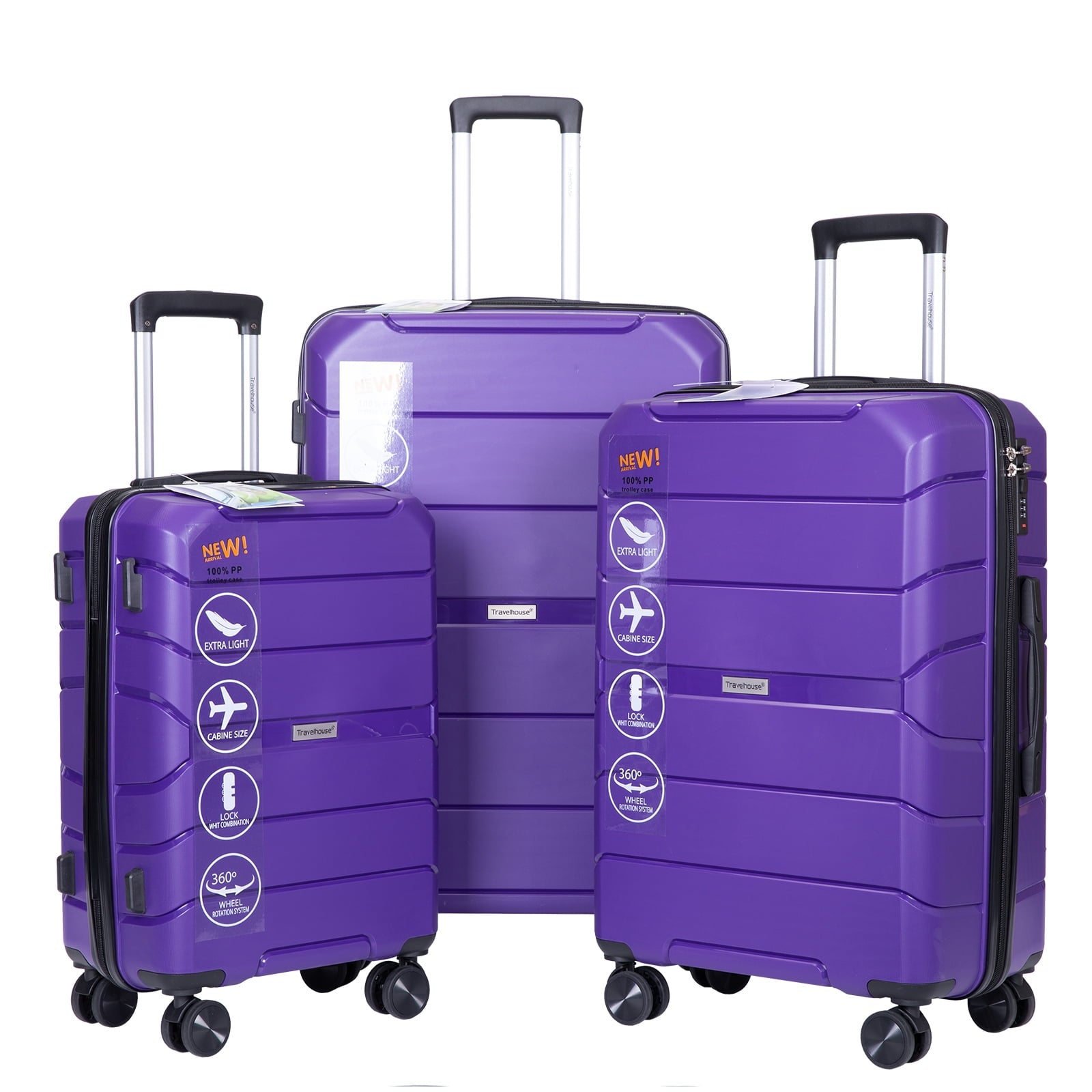 Travelhouse 3 Piece Luggage Set Hardshell Lightweight Suitcase with TSA Lock Spinner Wheels.(Purple)