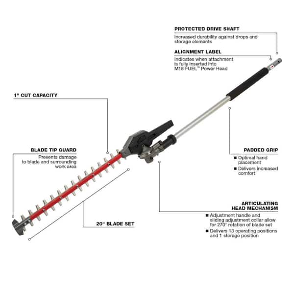 M18 FUEL QUIK-LOK Hedge Trimmer Attachment w/M18 FUEL 10 in. Pole Saw, Edger, Brush Cutter Attachments (4-Tool)