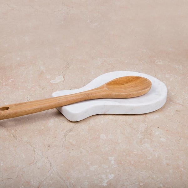 Genuine in Off-White Natural Marble Spoon Rest Spoon Holder Utensil Cooking Utensil Holder