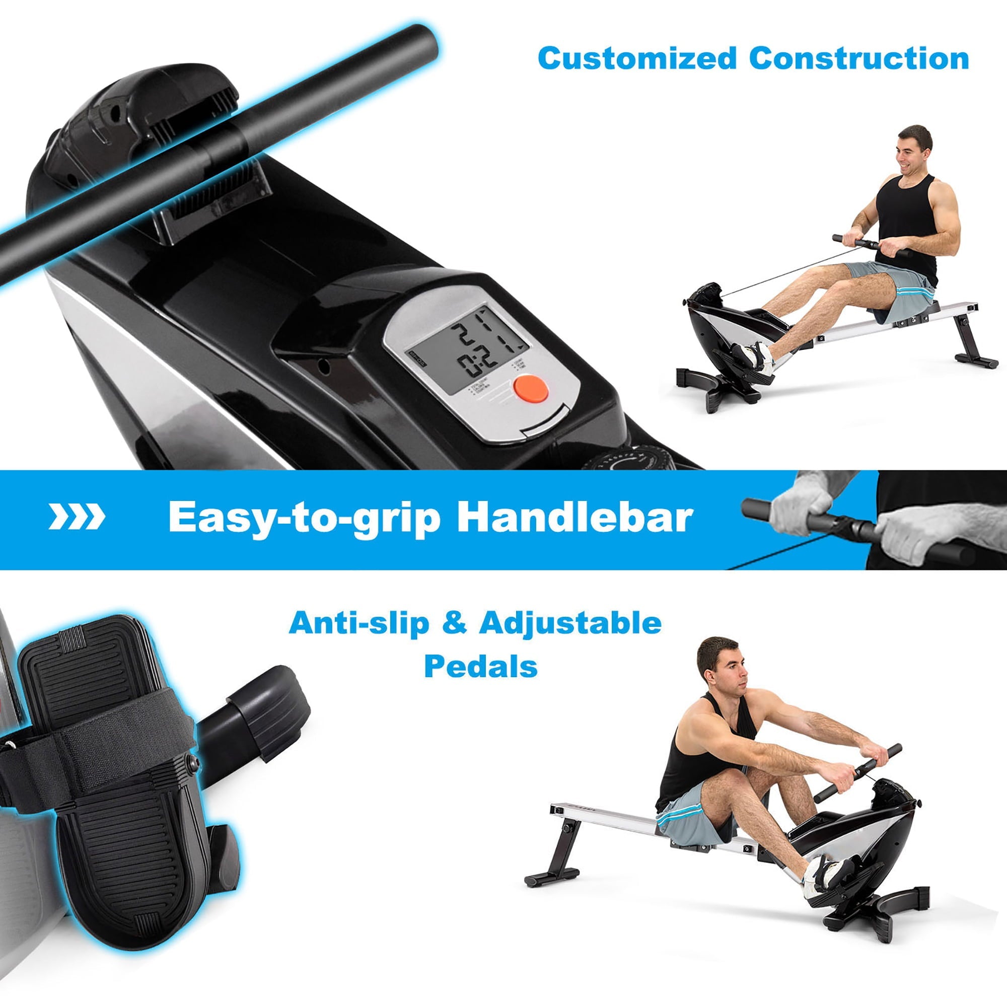 Costway Magnetic Rowing Machine, Folding Rower with LCD Display and Adjustable Resistance, Exercise Cardio Fitness Equipm