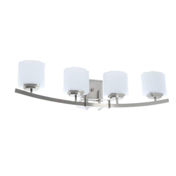 Architecture 4-Light 32.75 in. Brushed Nickel Transitional Bathroom Vanity Light with Etched White Glass Shades