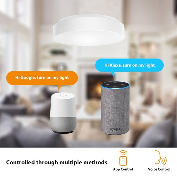 11 in. White Integrated LED Dimmable Flush Mount Puff with Adjustable CCT and RGB at 1400 Lumens Powered by Hubspace