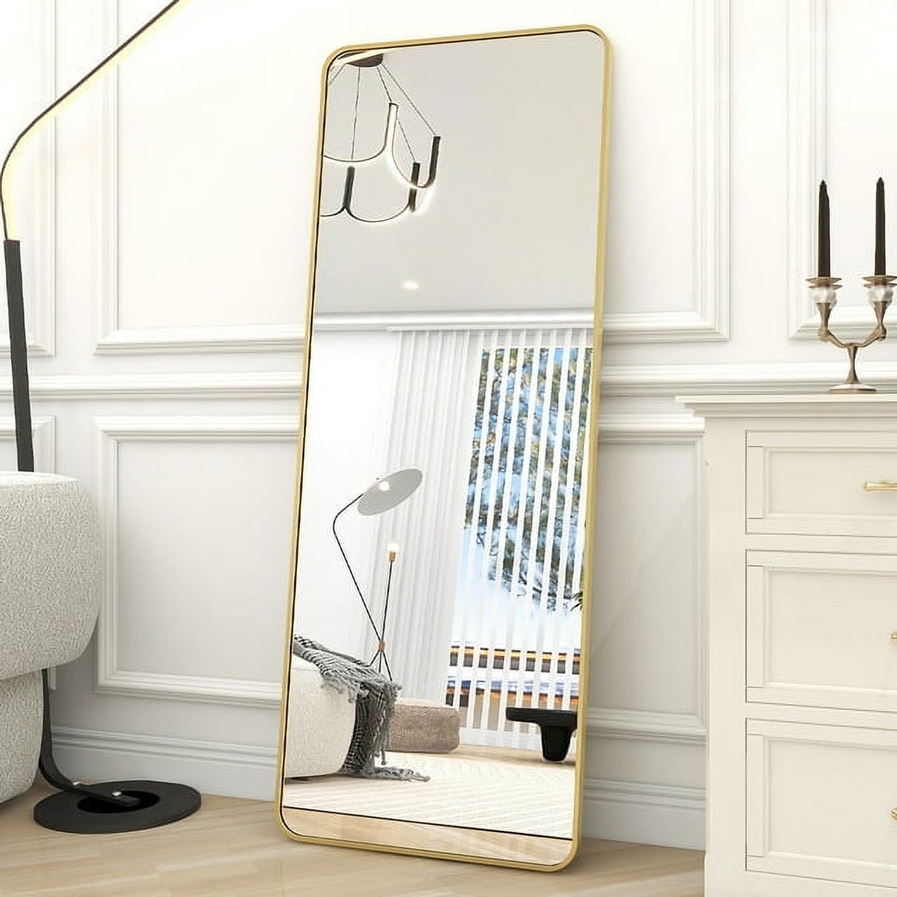BEAUTYPEAK Full Length Mirror 21x64 Rectangle Floor Mirror with Rounded Corners,Gold