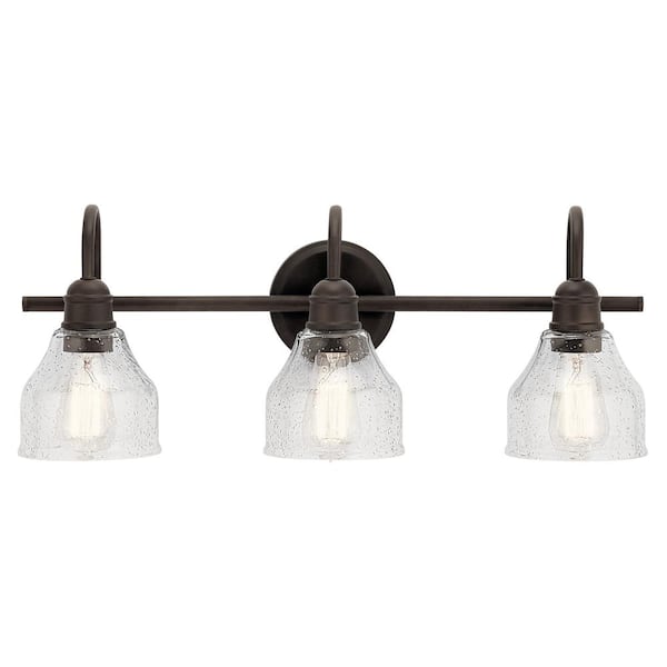 Avery 24 in. 3-Light Olde Bronze Vintage Bathroom Vanity Light with Clear Seeded Glass