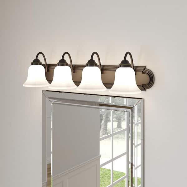 Solvang 30 in. 4-Light Antique Bronze Vanity Light with Etched Alabaster Glass Shades